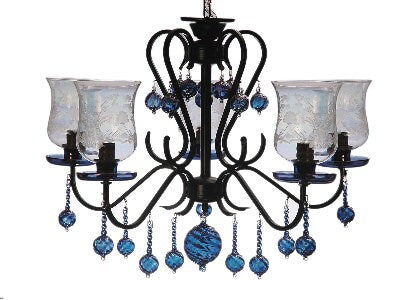 Chandelier handmade blue color engraved transparent with last design with crystal glass ball - Center Piece Chandelier - Ceiling Fixture