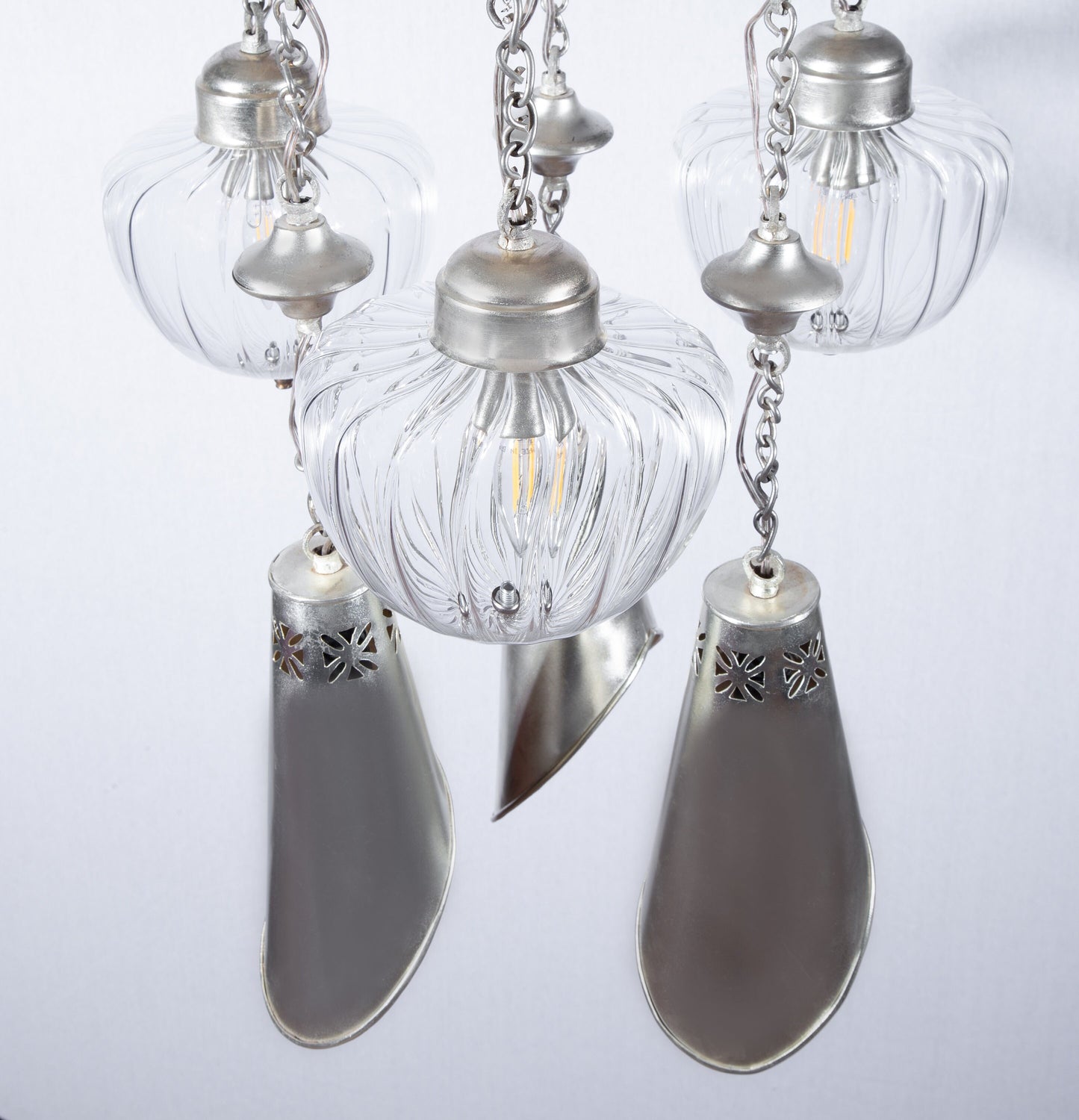 Set of 6 pendant brass and glass Blown Hand made chandelier pendant light,Ceiling lamp,chandelier ,Modern-blown-glass clear crystal color