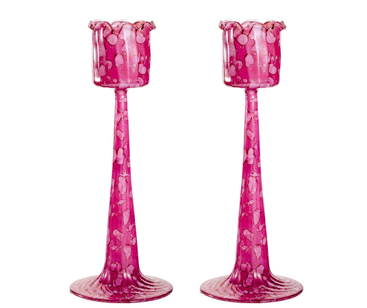 Set of 2 Brilliant Modern Table Candlesticks tealight Candle Holder Art Glass