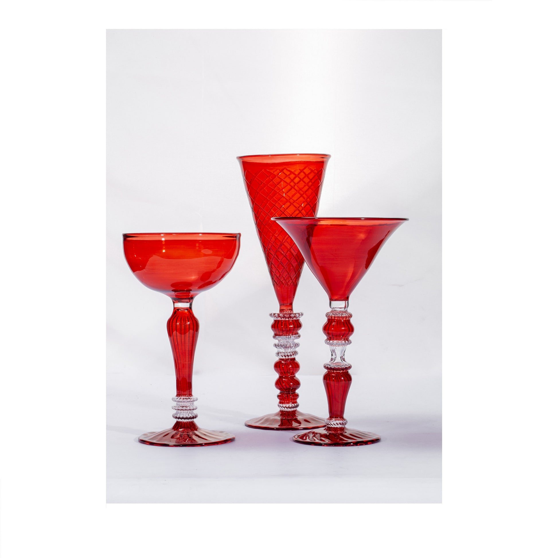 Set of 3 Goblets - Vintage New ruby Red Glass Goblets - Handmade with H:10 inch Shine Gift - Custom Made Glass Goblets - Kitchen Goblets