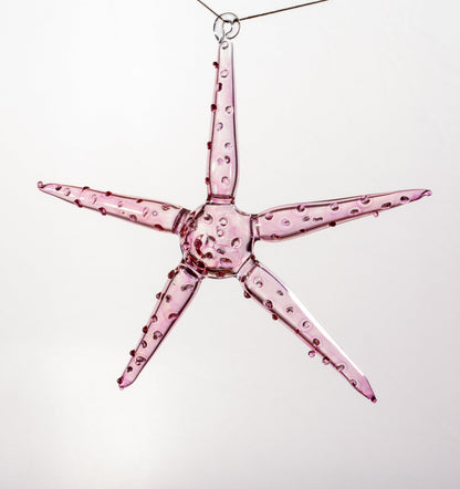 New Large Pink Christmas Star Engraved tree Glass ornaments, Christmas Ornament, Star Christmas Ornament