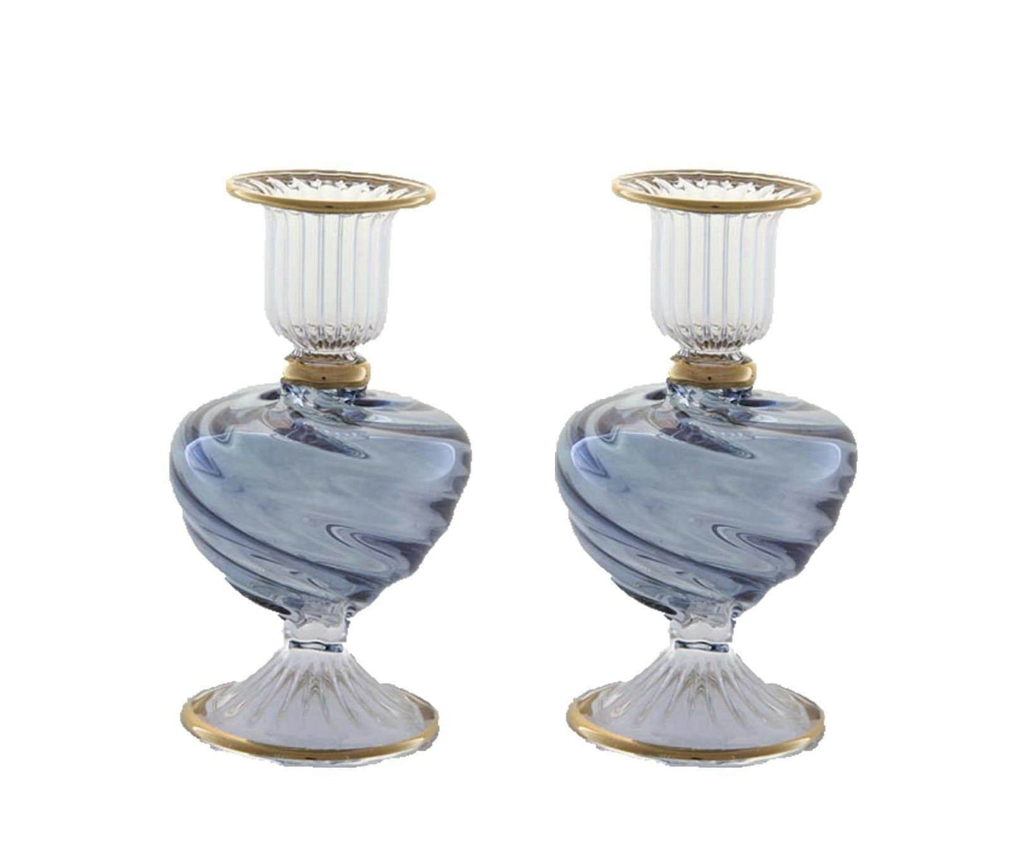 Pair of 2 Lantern glass Table Candlesticks Home Party Art Glass Candle Holder