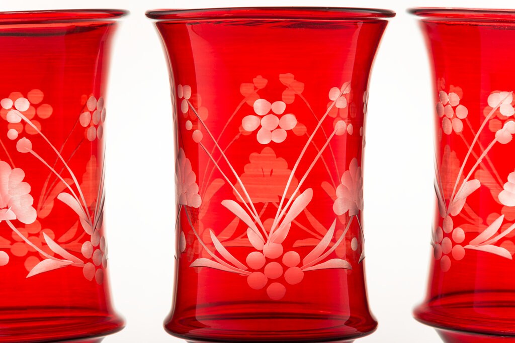 Set of 3 Red Goblets 3 valentine Handmade Art Glass Goblets Glass Blown 19 cm Red Tall christmas