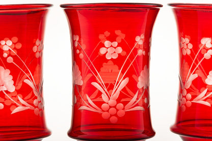 Set of 3 Red Goblets 3 valentine Handmade Art Glass Goblets Glass Blown 19 cm Red Tall christmas