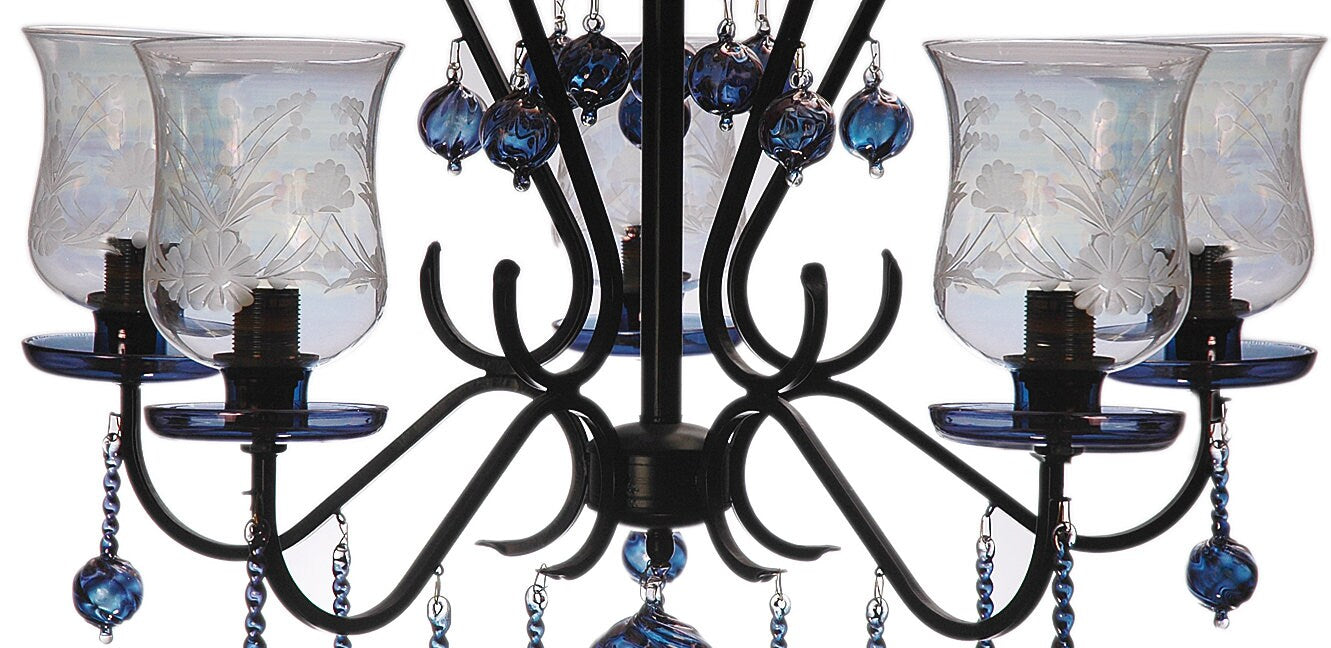 Chandelier handmade blue color engraved transparent with last design with crystal glass ball - Center Piece Chandelier - Ceiling Fixture