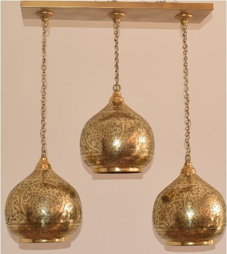 Copper engraved chandelier 3 part Moroccan design