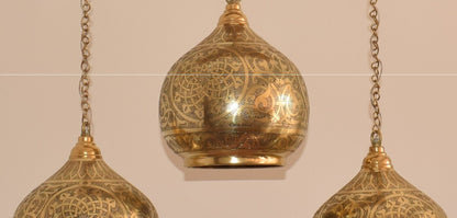 Copper engraved chandelier 3 part Moroccan design