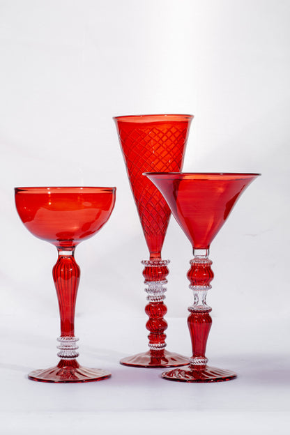 Set of 3 Goblets - Vintage New ruby Red Glass Goblets - Handmade with H:10 inch Shine Gift - Custom Made Glass Goblets - Kitchen Goblets