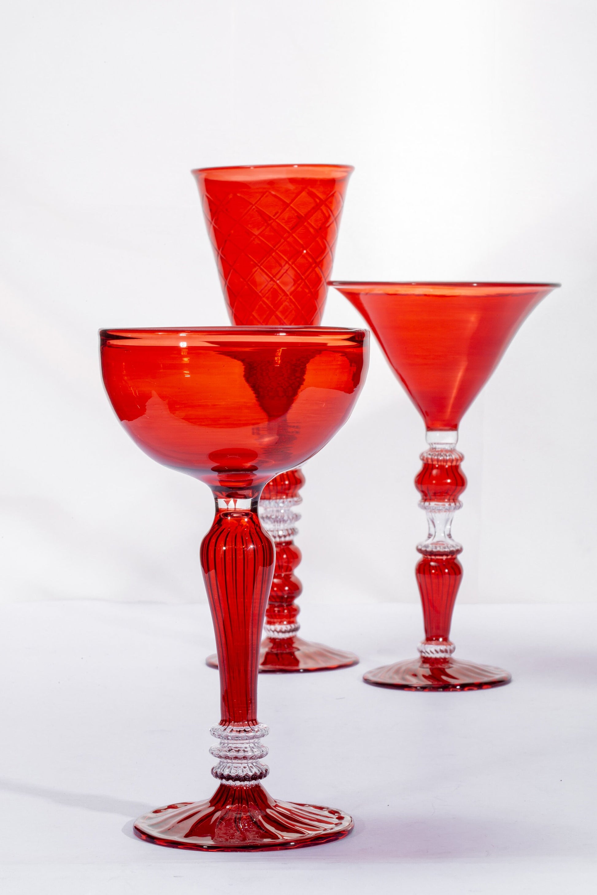 Set of 3 Goblets - Vintage New ruby Red Glass Goblets - Handmade with H:10 inch Shine Gift - Custom Made Glass Goblets - Kitchen Goblets