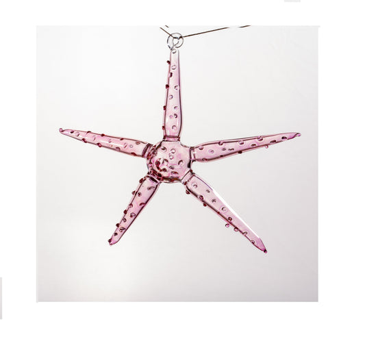 New Large Pink Christmas Star Engraved tree Glass ornaments, Christmas Ornament, Star Christmas Ornament