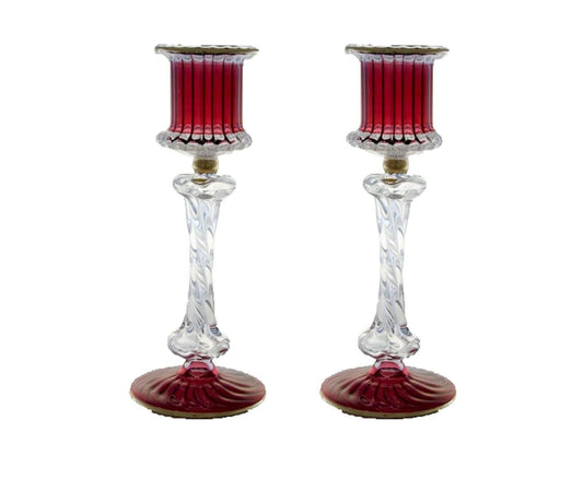 Red Table Candlesticks Wedding Party Art Glass Candle Holder Pair of 2 Lantern