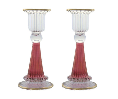 Custom Table Candlesticks, Set of two Glass Candle Holder gold & Red, Hand made Wedding table candle, engagement candle holder, hand painted