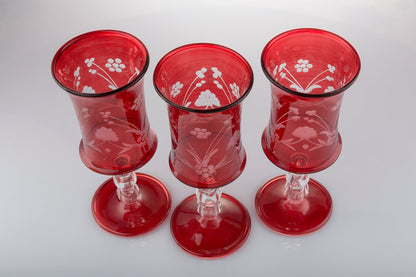 Set of 3 Red Goblets 3 valentine Handmade Art Glass Goblets Glass Blown 19 cm Red Tall christmas