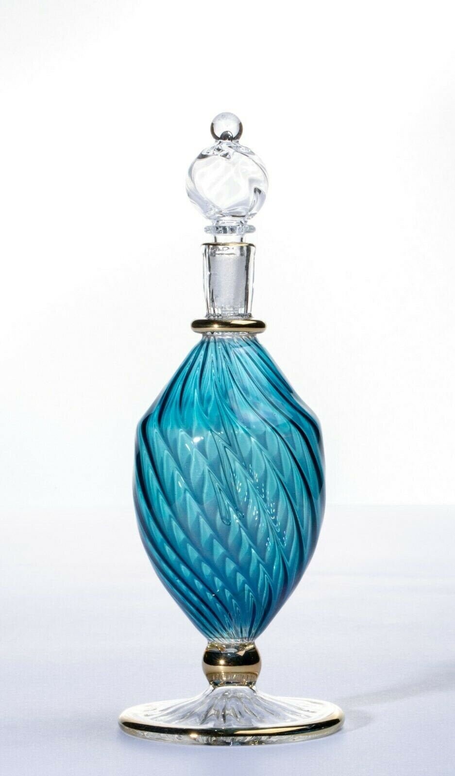 Vintage Mouth Blown Egyptain Glass Perfume Bottle Hand Painted 7.75'' Blue Color Frigrance home and office decorations