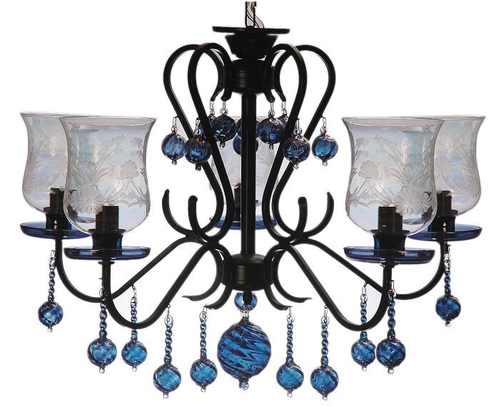 Chandelier handmade blue color engraved transparent with last design with crystal glass ball - Center Piece Chandelier - Ceiling Fixture