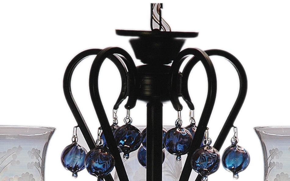 Chandelier handmade blue color engraved transparent with last design with crystal glass ball - Center Piece Chandelier - Ceiling Fixture