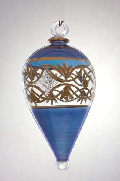 Colored Blue Ornament Christmas tree Ball paint with 14K gold EGYPTIAN BLOWN GLASS Engraved