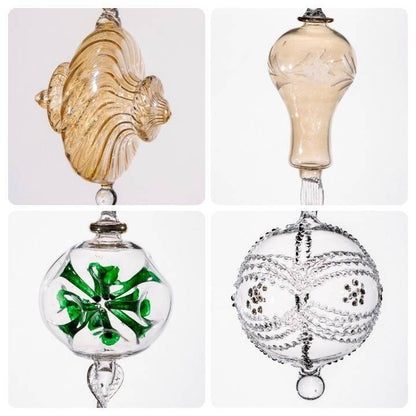 Set of 4 Christmas ornaments hand blown glass hand made Christmas ball tree ornaments