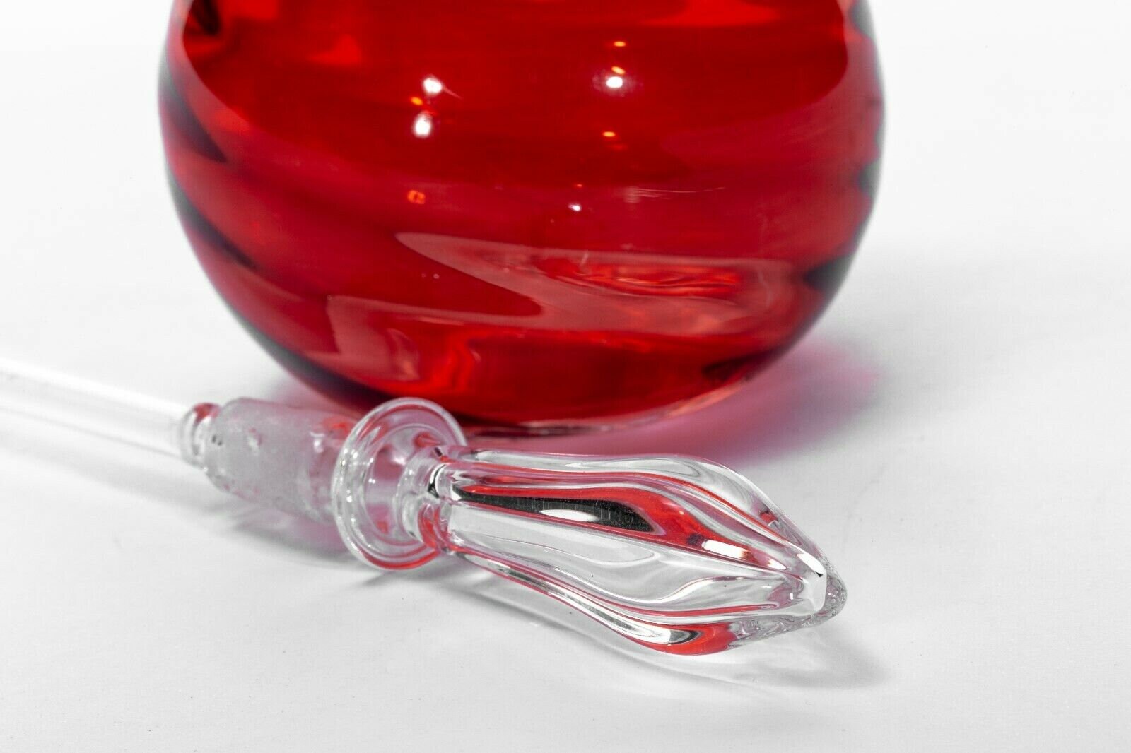 Vintage Mouth Blown Egyptain Glass Perfume Bottle Hand Painted Red Color