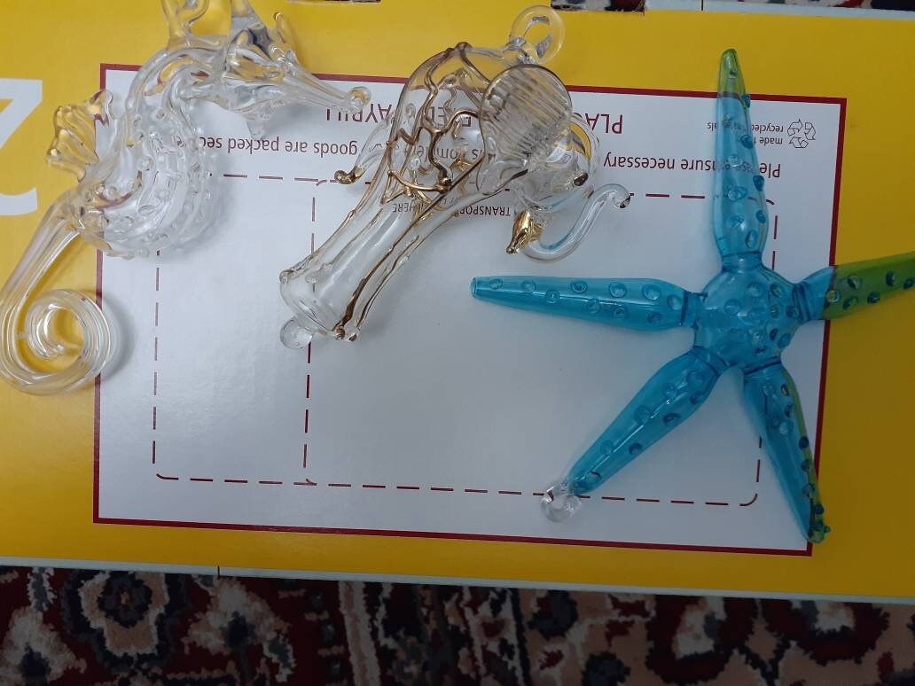 Set of 3 Ornaments Christmas tree hand blown glass Art collection gift sea ornaments