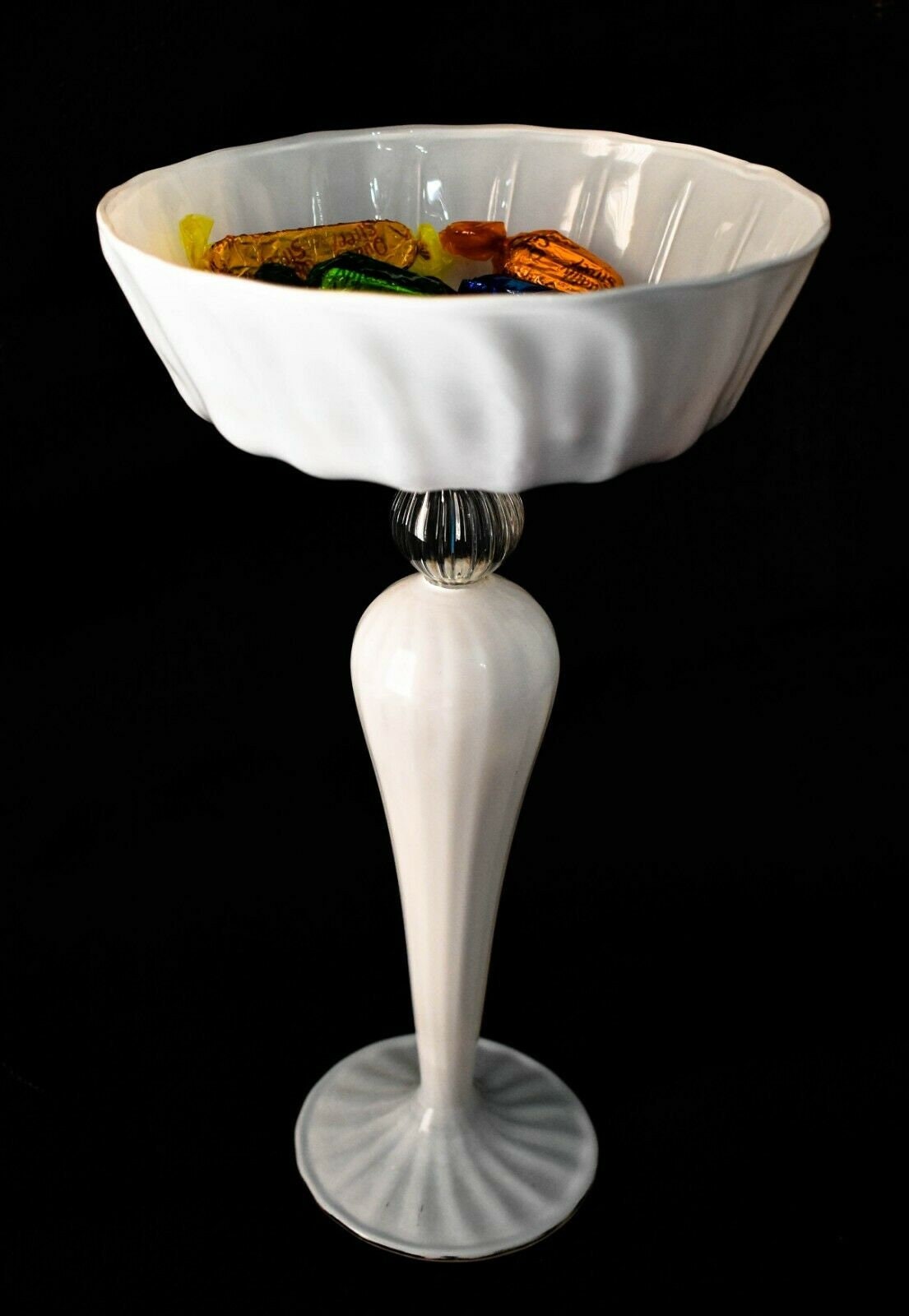 White Jar Dish Glass Blown Art Glass 12 Inch Height Home Decoration