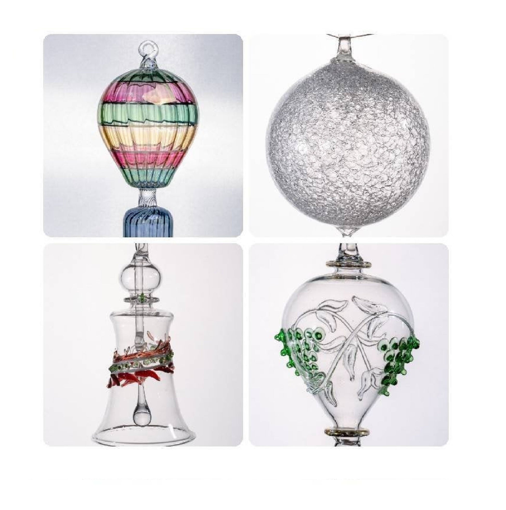 Set of 4 Christmas ornaments hand blown glass hand made new and shine Christmas tree ornaments