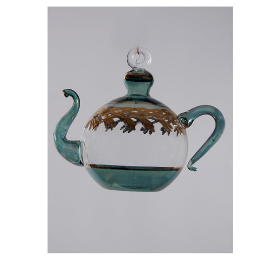 14K Gold Teapot Engraved for valentine's day Glass ornaments H: 5.9 inch , Christmas tree and Wedding