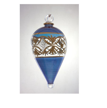 Colored Blue Ornament Christmas tree Ball paint with 14K gold EGYPTIAN BLOWN GLASS Engraved