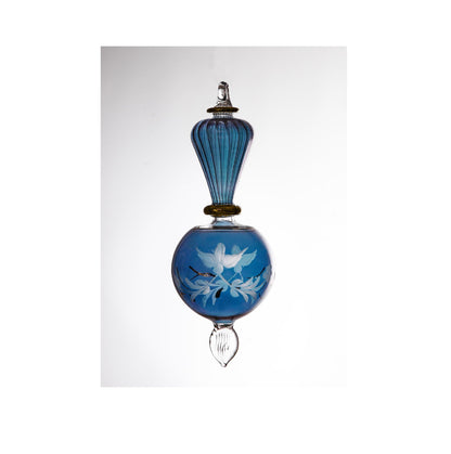 Blue glassblowing ornament Hanging, Swirl Santa Christmas ball handmade Gift engraved flower