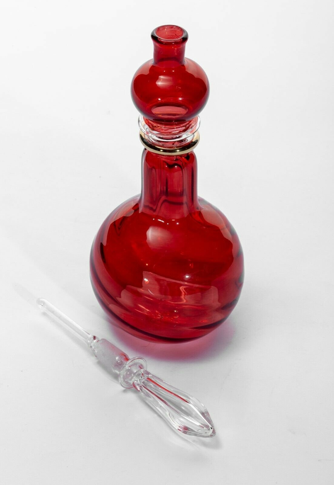 Vintage Mouth Blown Egyptain Glass Perfume Bottle Hand Painted Red Color