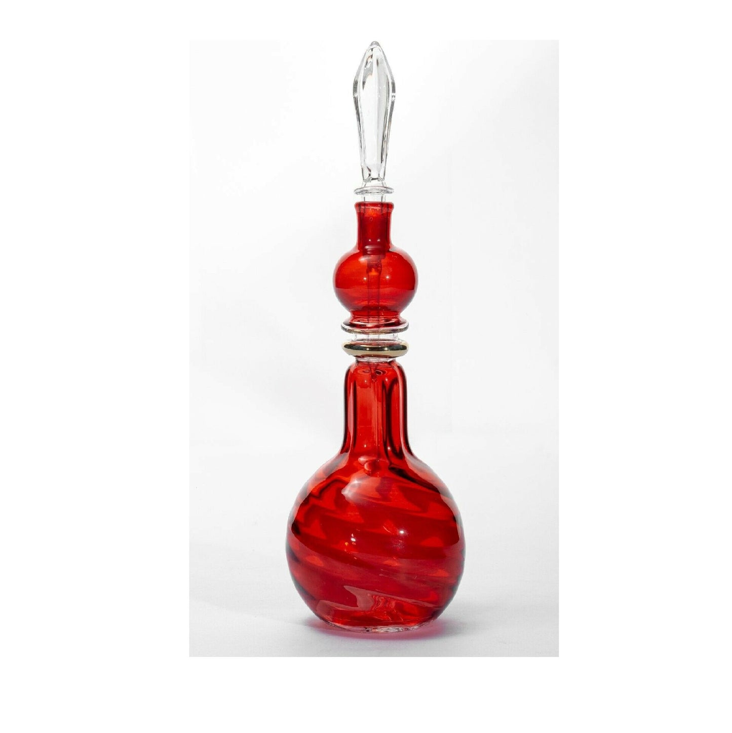 Vintage Mouth Blown Egyptain Glass Perfume Bottle Hand Painted Red Color