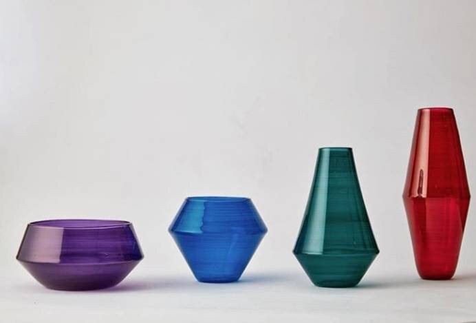 SET OF 4 Hand glassblowing Vase Polygon Decorative Art Glass vase for home and office decoration special gift elegance