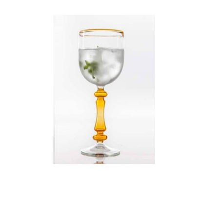 CLEAR Goblet with yellow crystal glass - Custom Handmade blownglass Glassware - Multicolor Glass Goblets - Custom Glassware Goblet