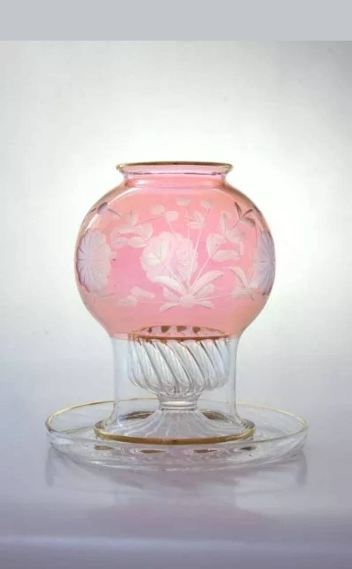 Pink engraved latern candle holder