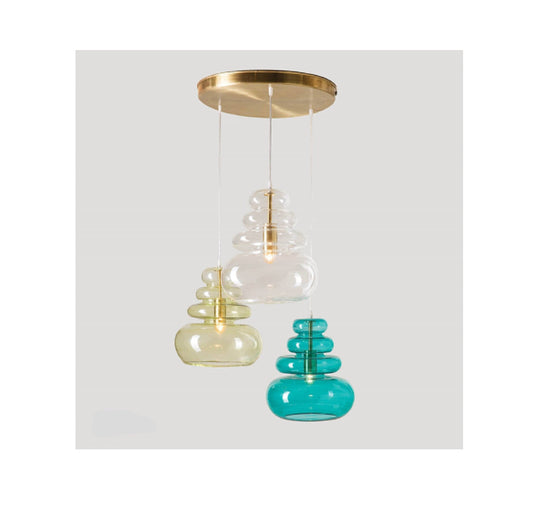 SET of 3 Glass Blown Industrial Chandelier pendant light, Ceiling lamp, Hand made Glass , Pyrex ,glass hanging ,Modern-blown-glass