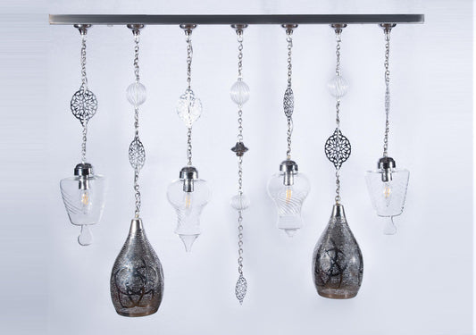 Set of 6 brass and glass pendant lighting chandelier pendant light, Ceiling lamp, chandelier ,Modern-blown-glass crystal light fixtures