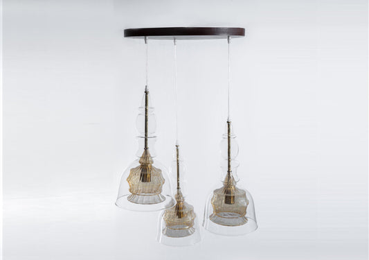 Set of 3 MultiColors glass pendant lighting chandelier pendant light, Ceiling lamp, Modern-blown-glass wooden plate light fixtures
