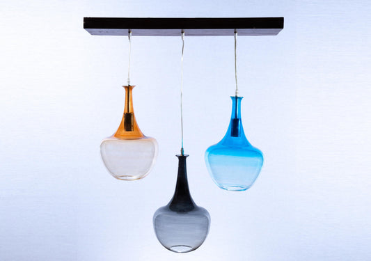 set of 3 multi color home , kitchen glass pendant office pendant light, Ceiling lamp, Modern-blown-glass wooden plate light fixtures
