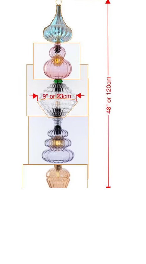 Tall Combined Custom Glass Pendant 120cm Contain 5 Sets can be Adjusted as Request and Chain of Metal 120 cm