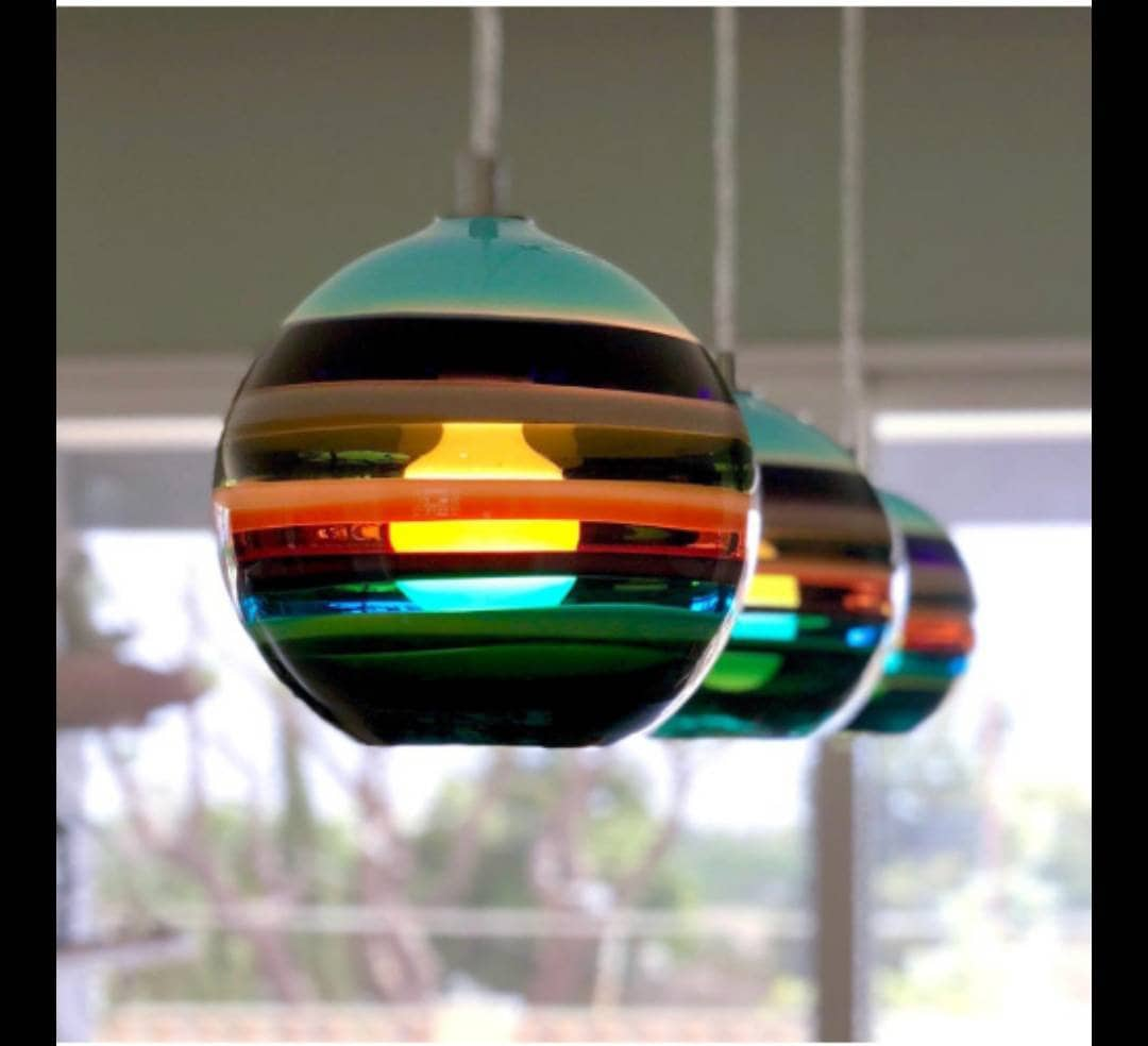 Custom Modern Banded Orb Color Kitchen Pendant ,Glass Blown Multiple Colors New Design, Inspirational opaque colors, kitchen island