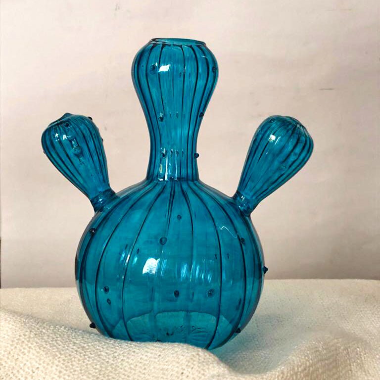 Set of 4 Cactus shaped Art Deco Vase, Hand blown Glassware, Vintage glass vase ,colored glass vases ,vase for flowers, Gift