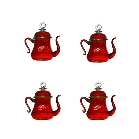 set of 4 or 8 or 12 Christmas tea pot lovers glass ornaments with custom colors and personalized card special gift engraved ornaments ad