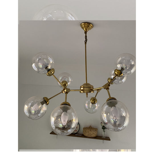 Modern Glass blown Handcrafted Industrial Brass Pendant , Large Statement Ceiling Light, Suspension Ceiling Light ,Contemporary Chandelier