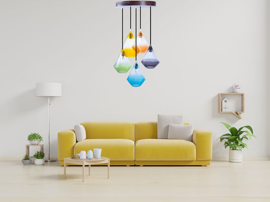 Set of 5 MultiColors glass pendant lighting chandelier pendant light, Ceiling lamp, chandelier ,Modern-blown-glass crystal light fixtures