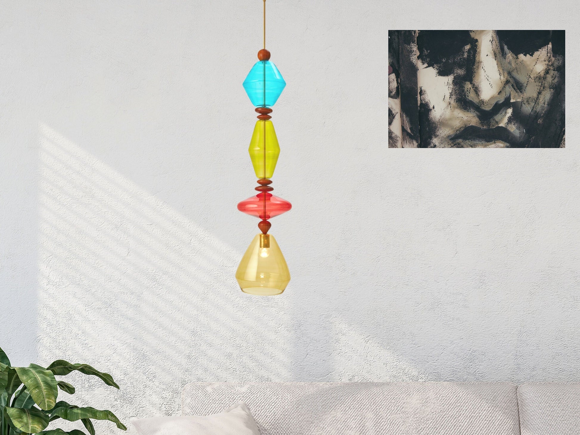 Modern pendant glass light, hand made Light Fixtures Hand Painted Color Long glass, Ceiling Lights, Lighting Deco Design, Home, Living