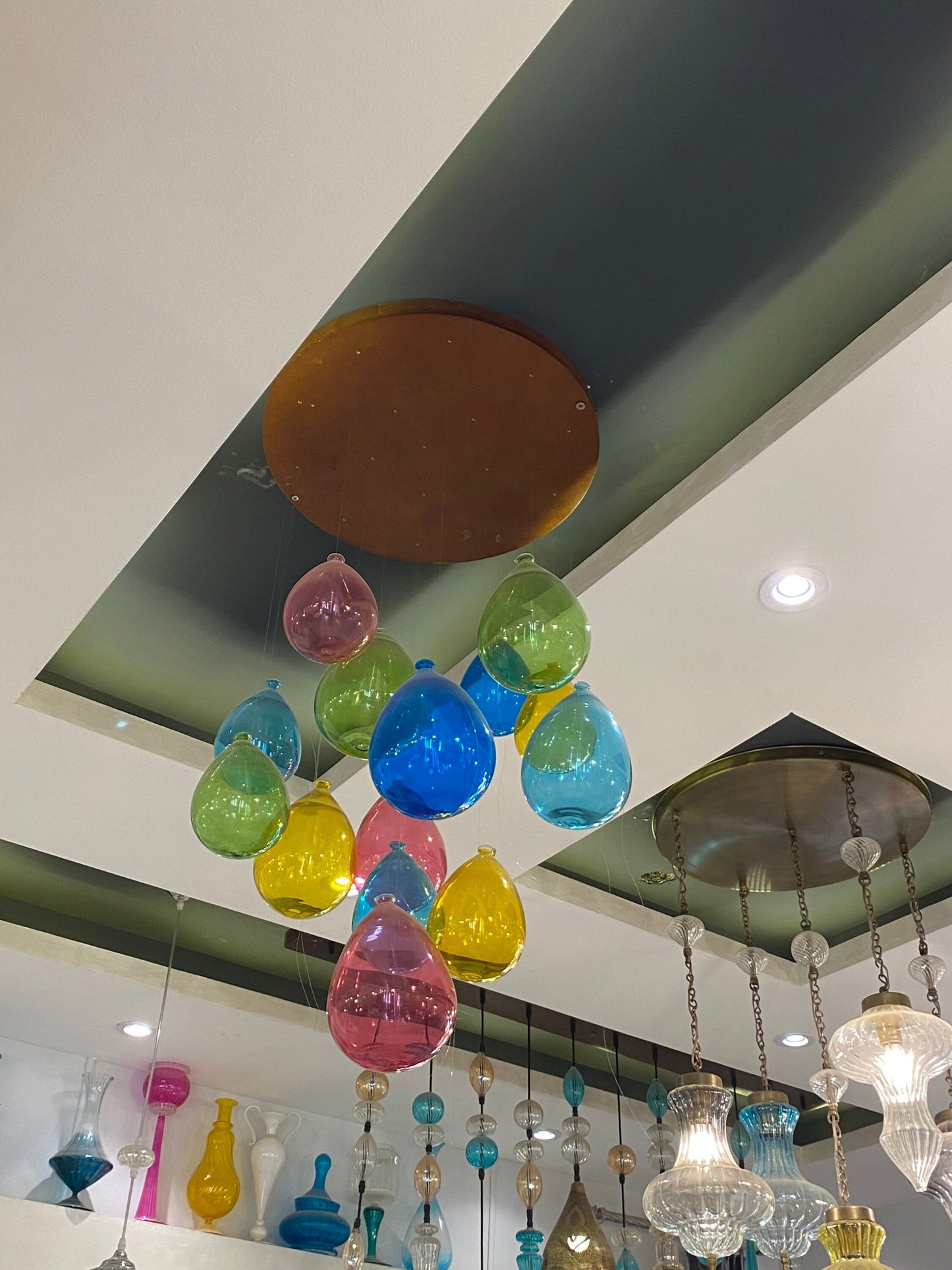 Custom balloon chandelier ,multi pendant light color, Ceiling lamp, Modern-glass blown-pendant light fixtures with 20 multi color balloon