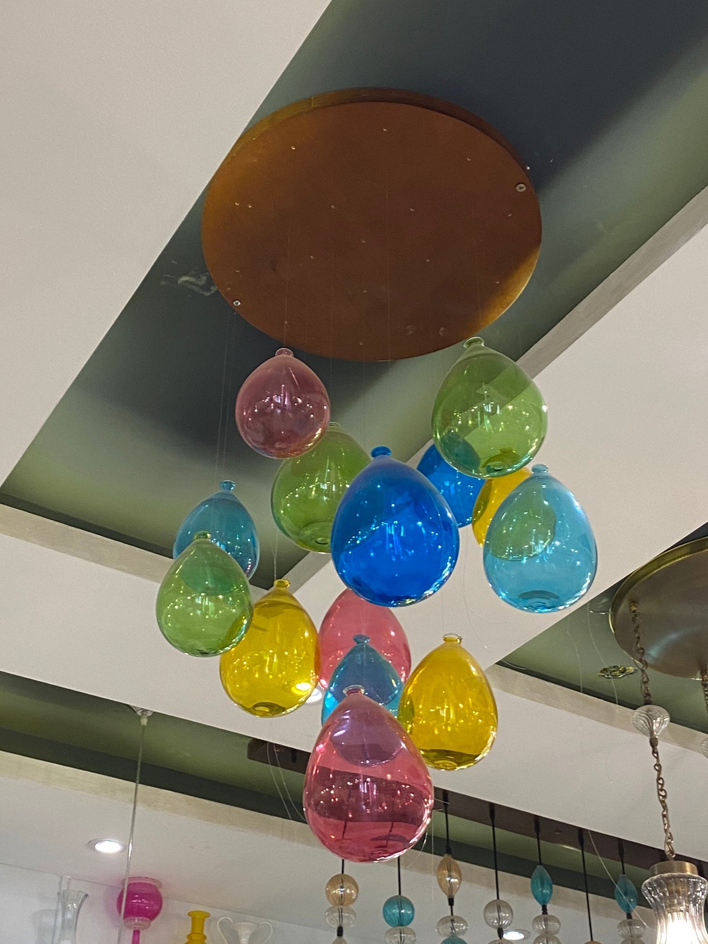 Custom balloon chandelier ,multi pendant light color, Ceiling lamp, Modern-glass blown-pendant light fixtures with 20 multi color balloon