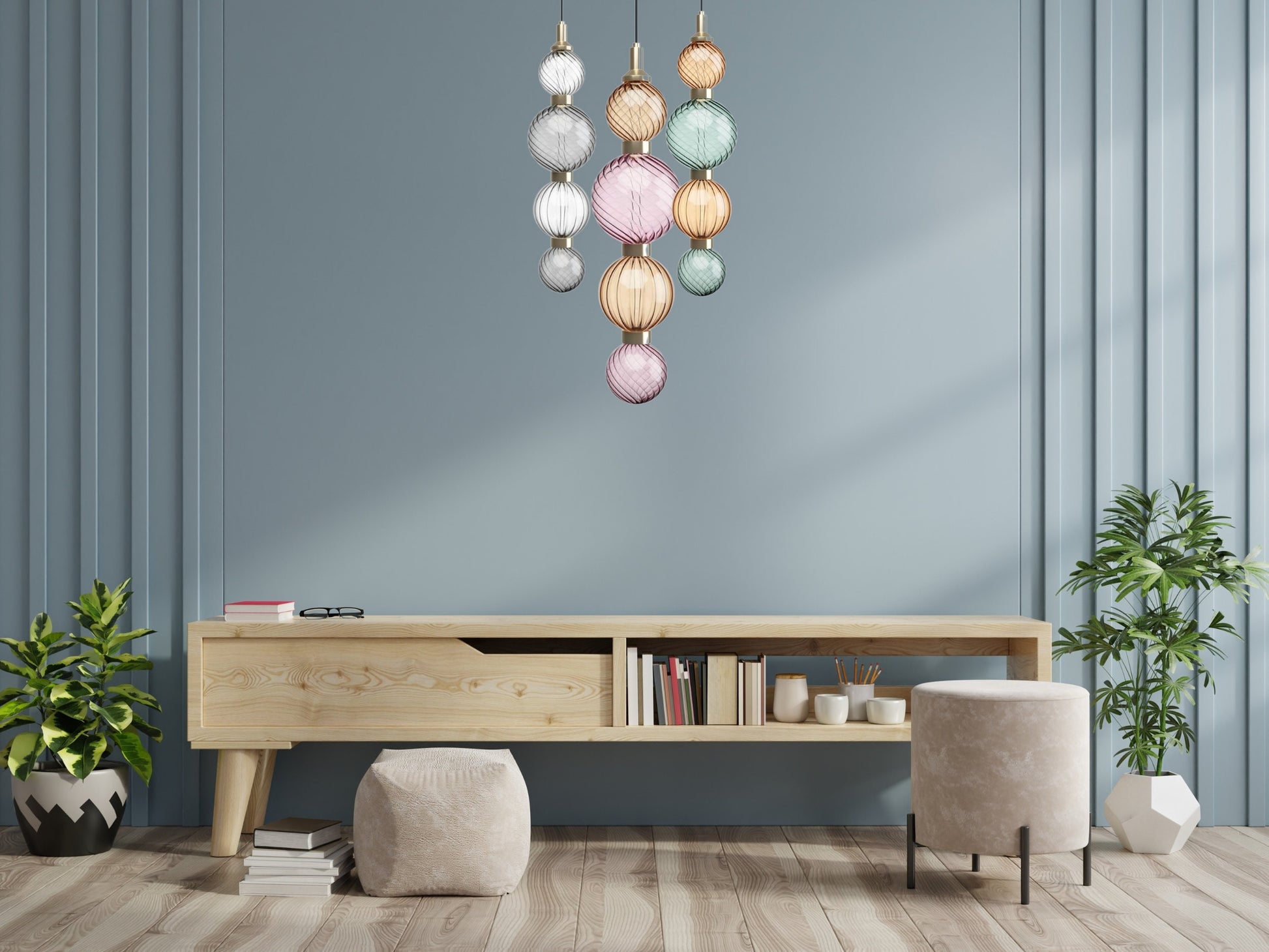 Modern Pendent Light, Ceiling Lamp Metal Frame Spheres Pyrex Glass in Different Color Led Lighting, Pendent light Fixture, Hand painted