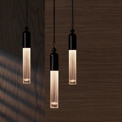 TASSEL Three Installation Pendant Light - Glass Tube Light - Modern Brass Ceiling Light - Cylinder Glass Pendant - Frosted Glass Chandelier