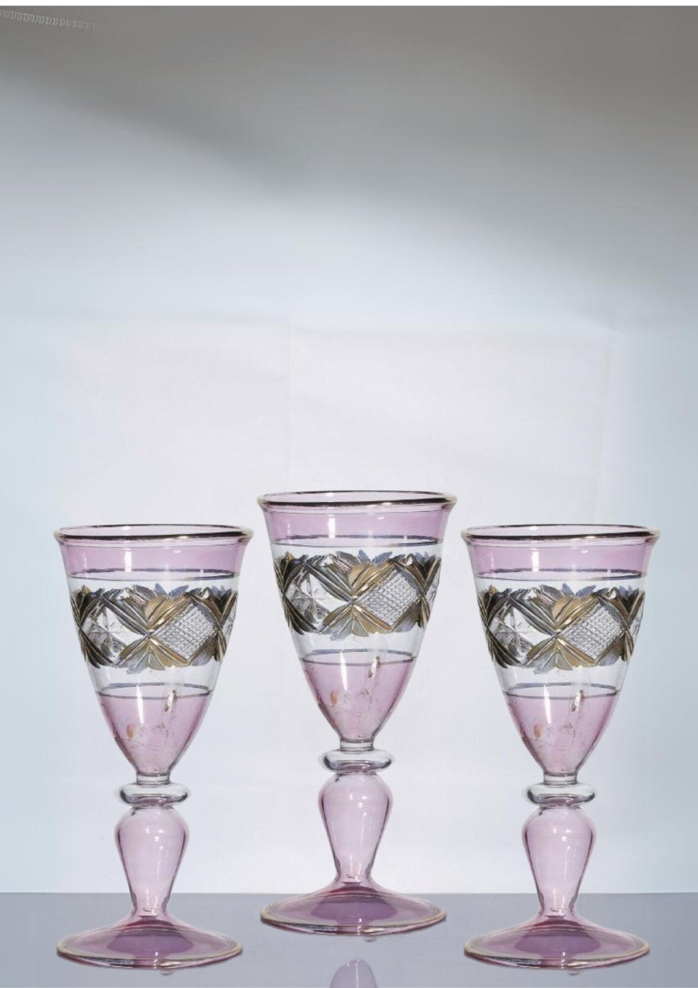 Purple and Gold Goblets Engraved Art Glass - Antique Glassware Goblets - Mid Century Glass Goblets - Engraved Glassware - Custom Made Goblet